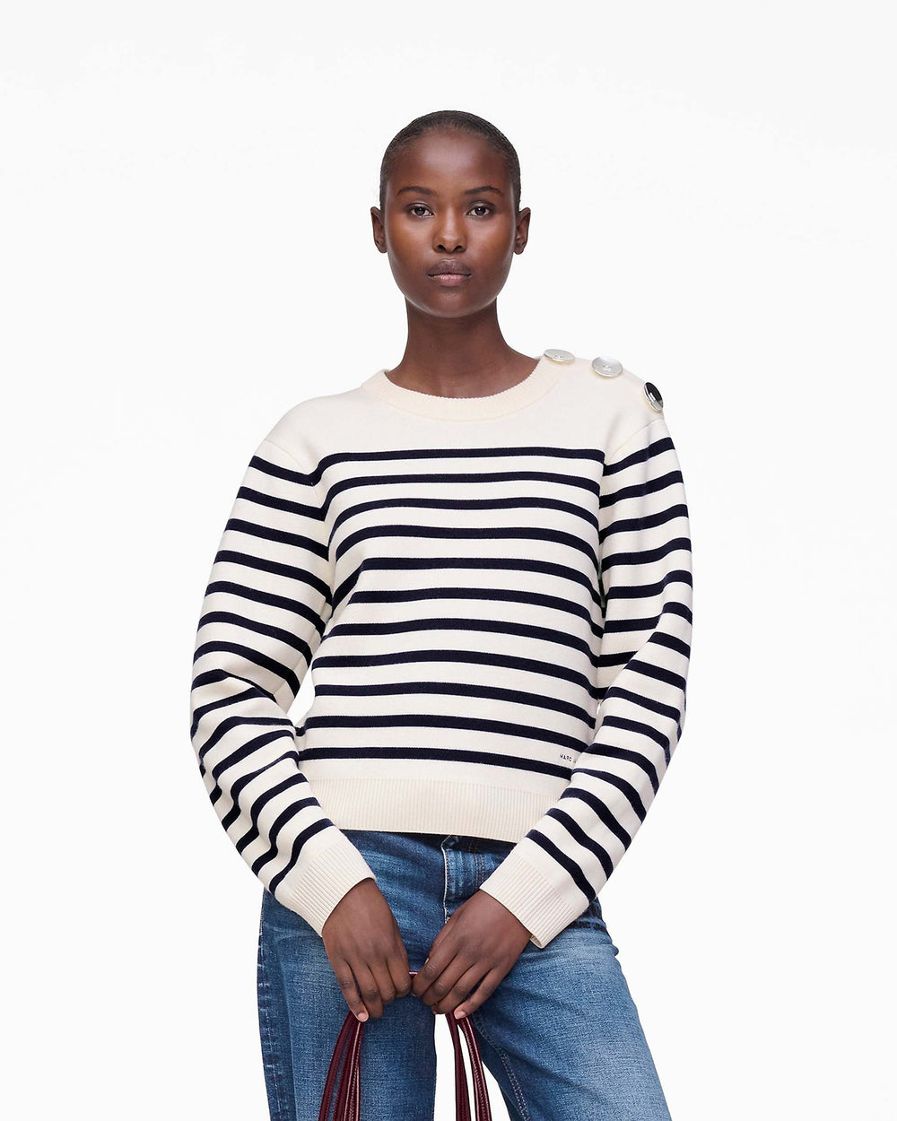 Breton Stripe Crewneck - White/Navy | Marc Jacobs on sale
