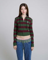 Fitted Stripe Zip-Up Hoodie - Green/Red | Marc Jacobs on sale