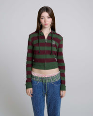 Fitted Stripe Zip-Up Hoodie - Green/Red | Marc Jacobs on sale