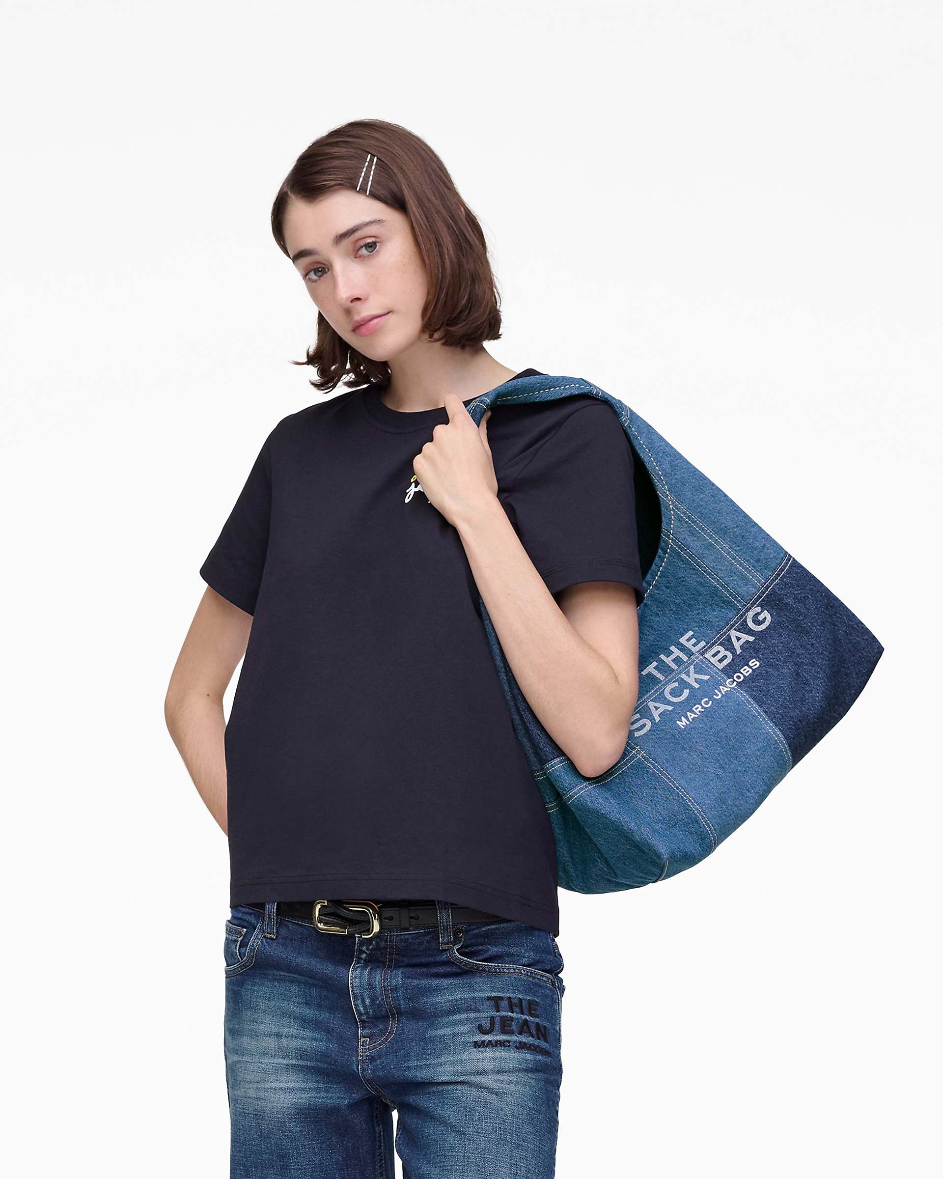 The Patchwork Denim Sack Bag - Blue Denim | Marc Jacobs online