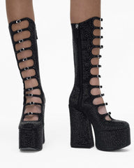 The Rhinestone Kiki Knee-High Boot - Black/Black | Marc Jacobs online