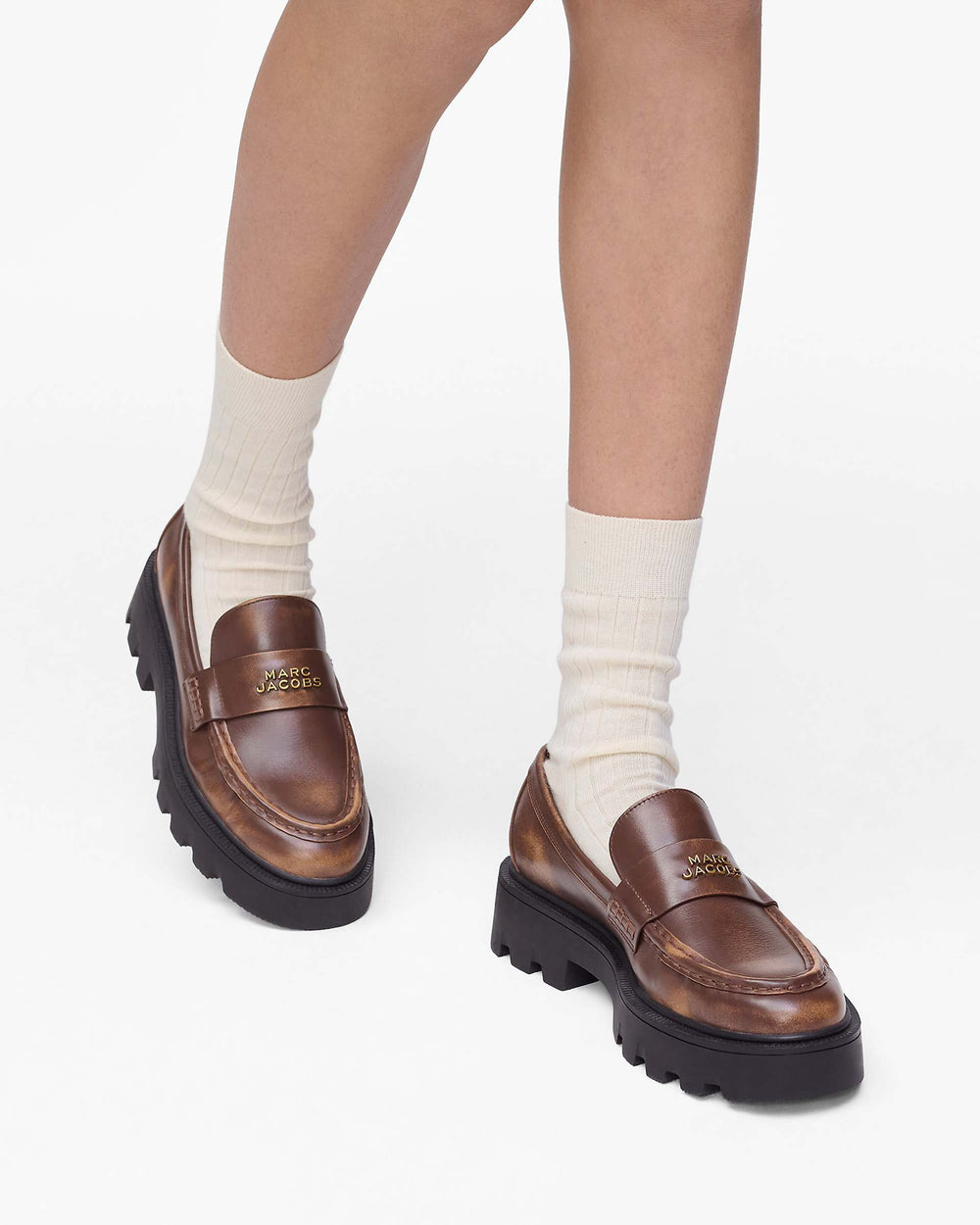 The Distressed Leather Frankie Loafer - Ebony | Marc Jacobs online