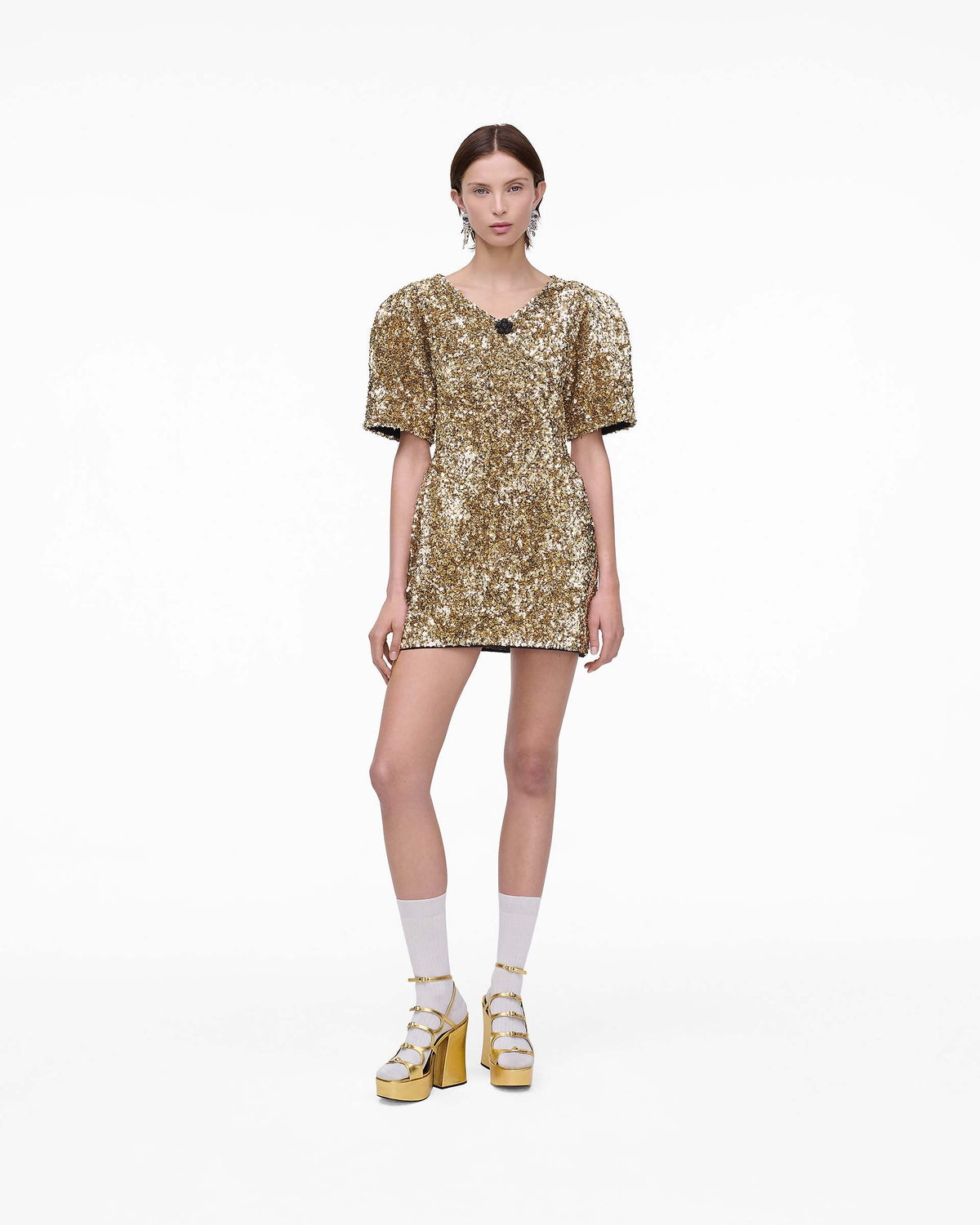 Sequin V-Neck Knit Dress - Gold | Marc Jacobs US