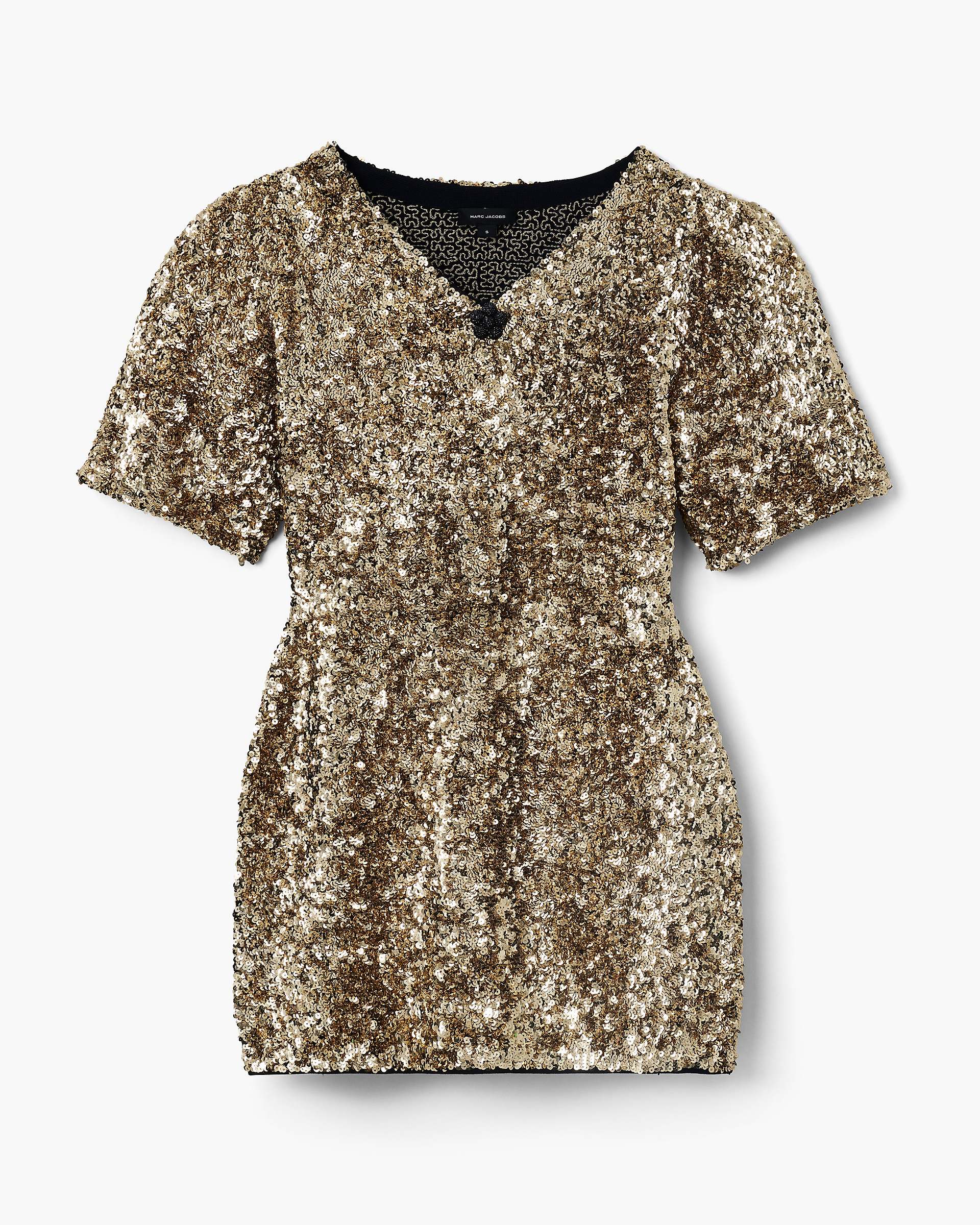 Sequin V-Neck Knit Dress - Gold | Marc Jacobs US