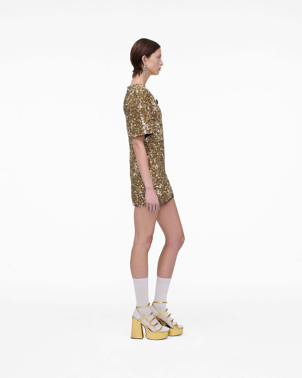 Sequin V-Neck Knit Dress - Gold | Marc Jacobs US