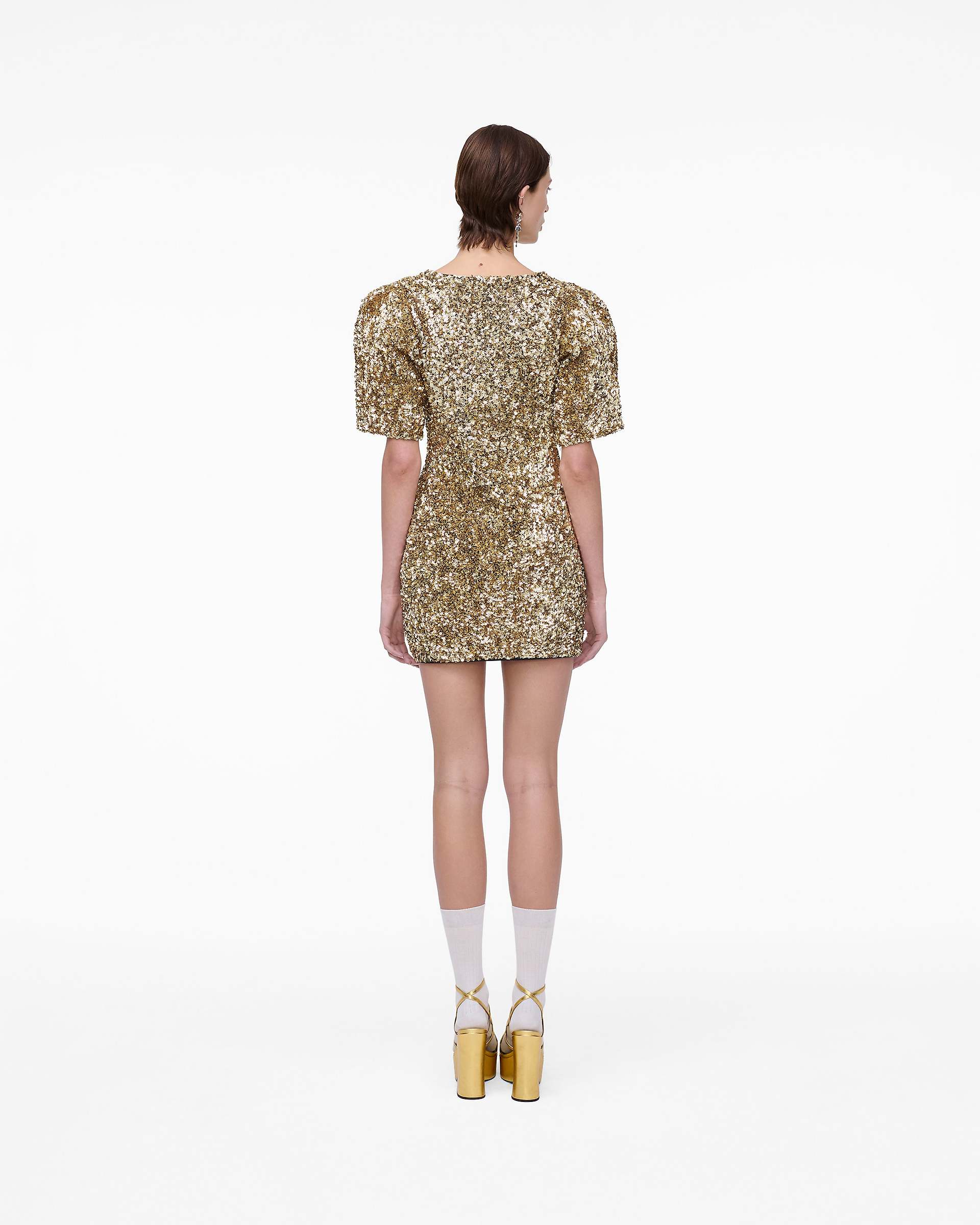 Sequin V-Neck Knit Dress - Gold | Marc Jacobs US