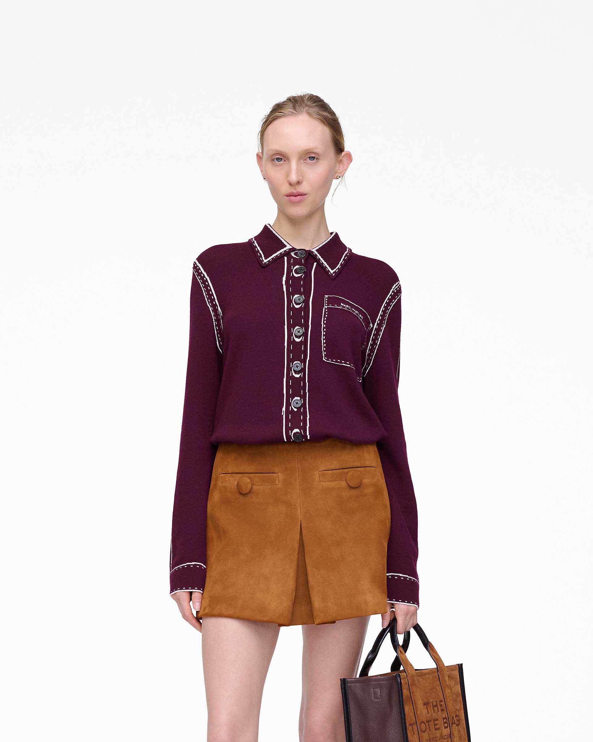 Trompe L'Oeil Knit Button Down - Dark Plum/Ivory | Marc Jacobs discount