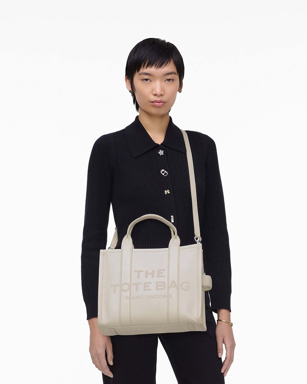 The Leather Medium Tote Bag - Cotton/Silver | Marc Jacobs on sale