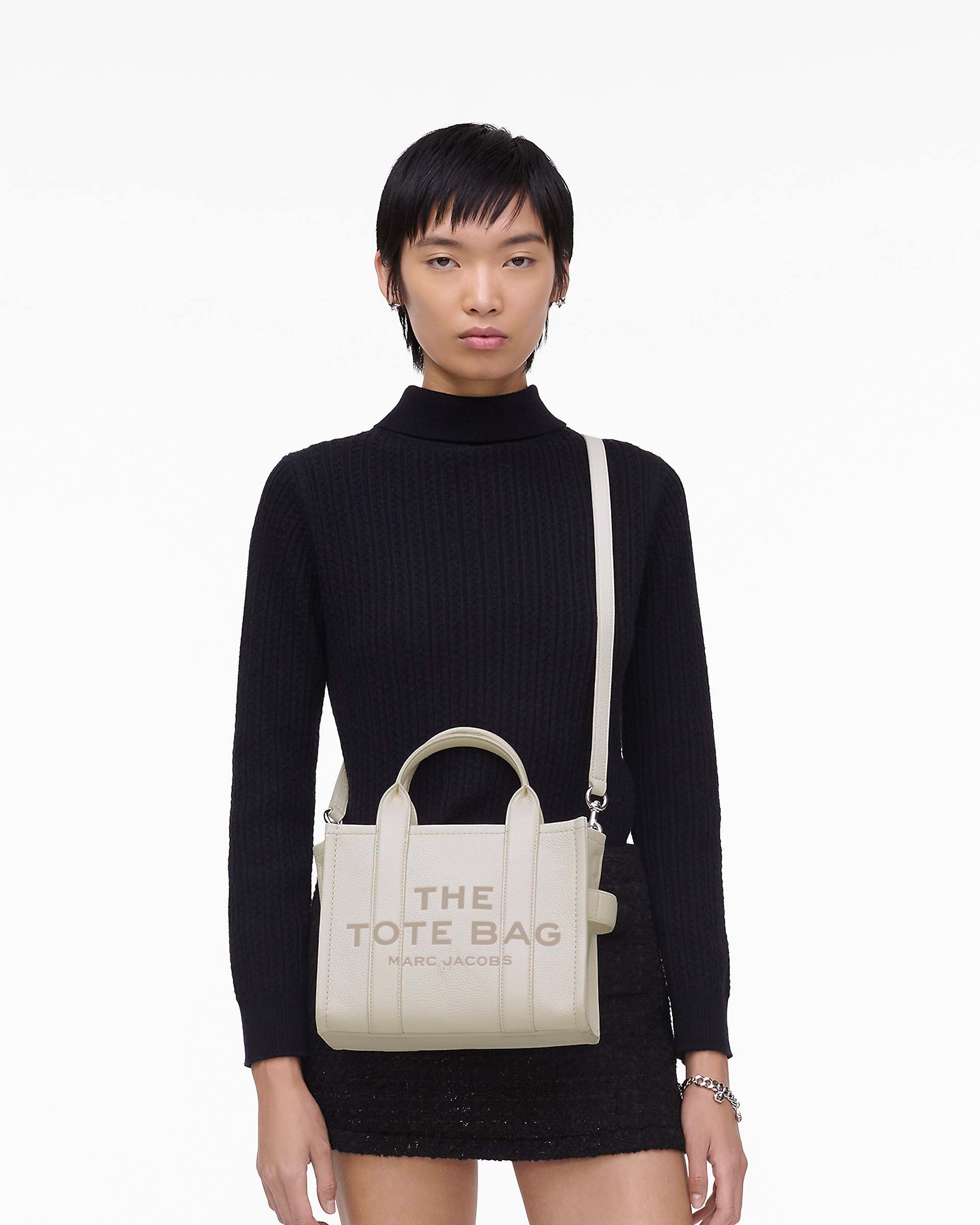 The Leather Small Tote Bag - Cotton/Silver | Marc Jacobs US