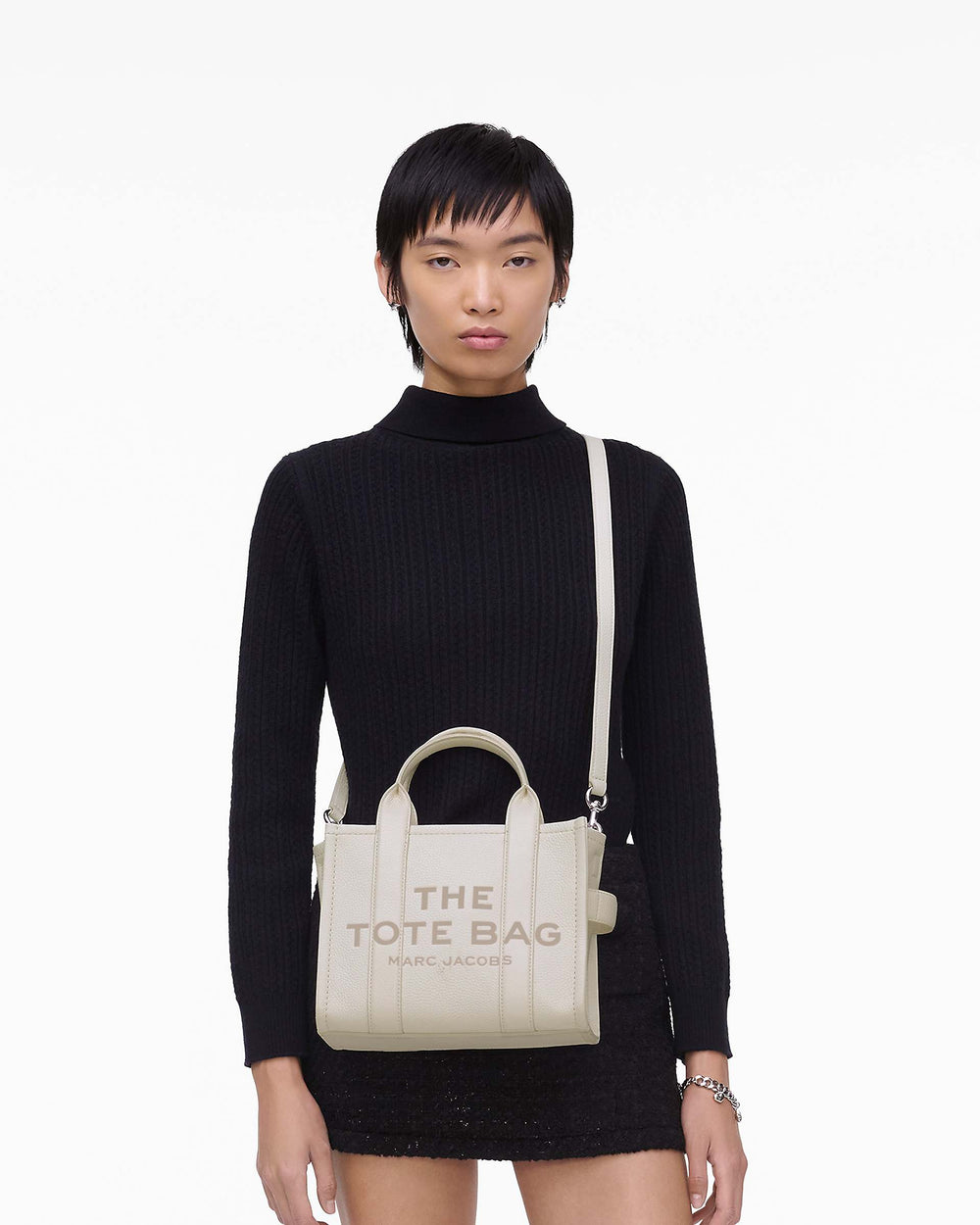 The Leather Small Tote Bag - Cotton/Silver | Marc Jacobs US
