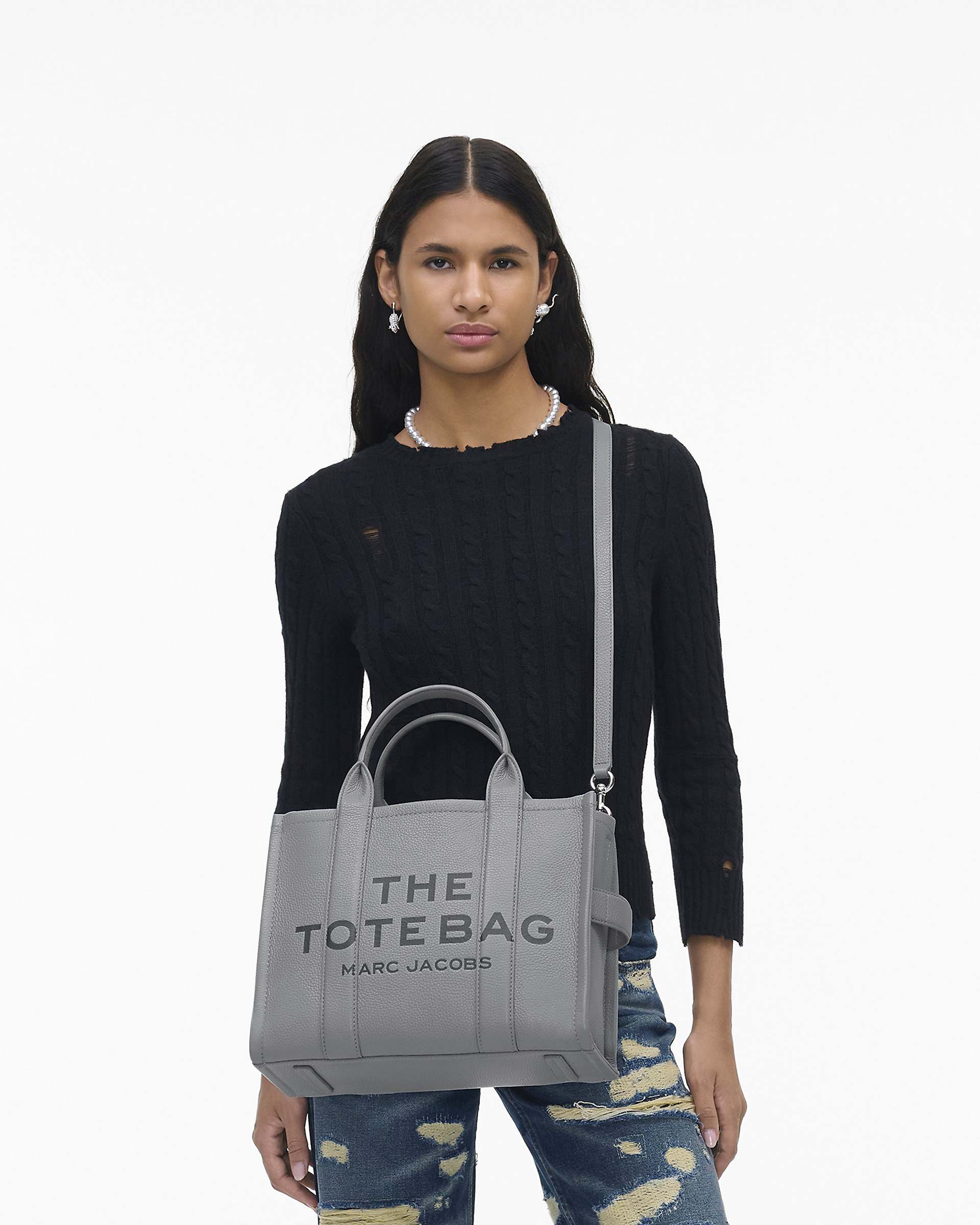 The Leather Medium Tote Bag - Wolf Grey | Marc Jacobs on sale