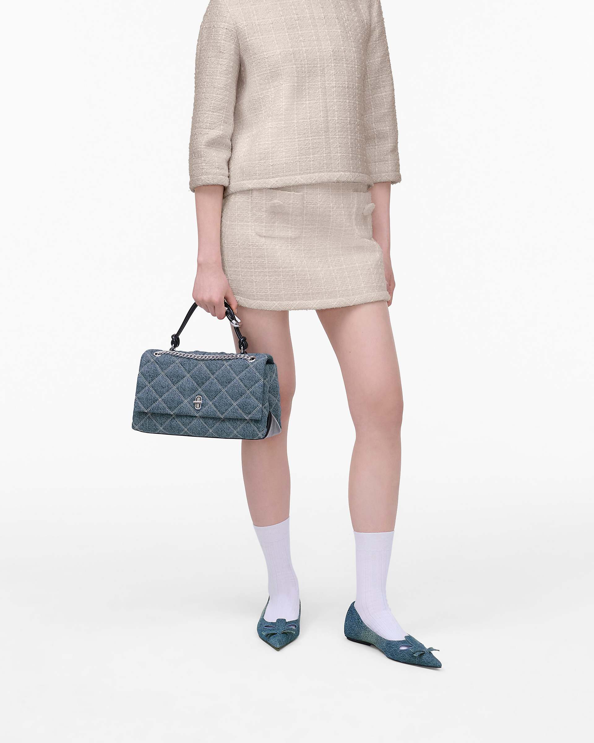 The Quilted Denim Dual Chain Shoulder Bag - Light Wash Indigo | Marc Jacobs sale