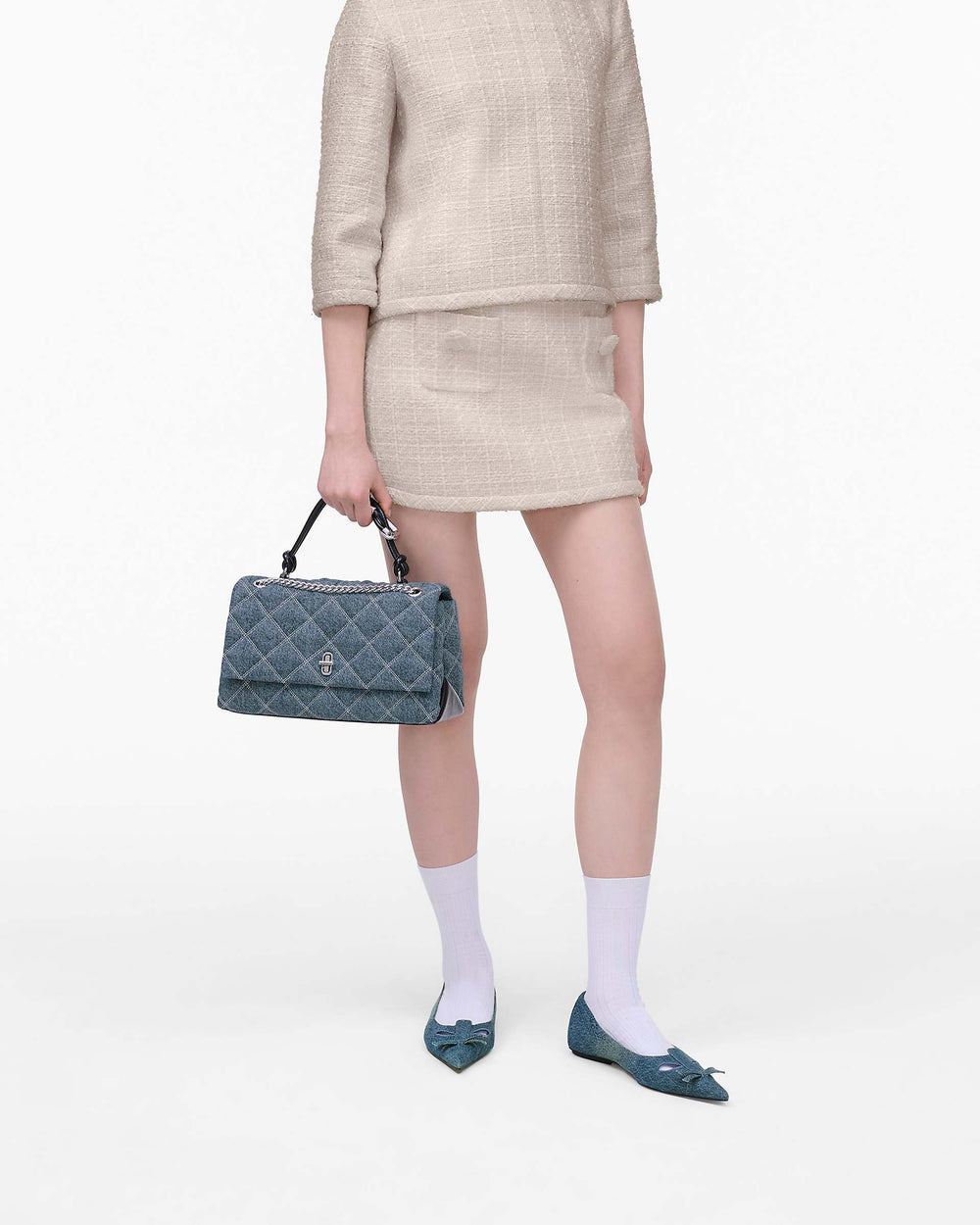 The Quilted Denim Dual Chain Shoulder Bag - Light Wash Indigo | Marc Jacobs sale