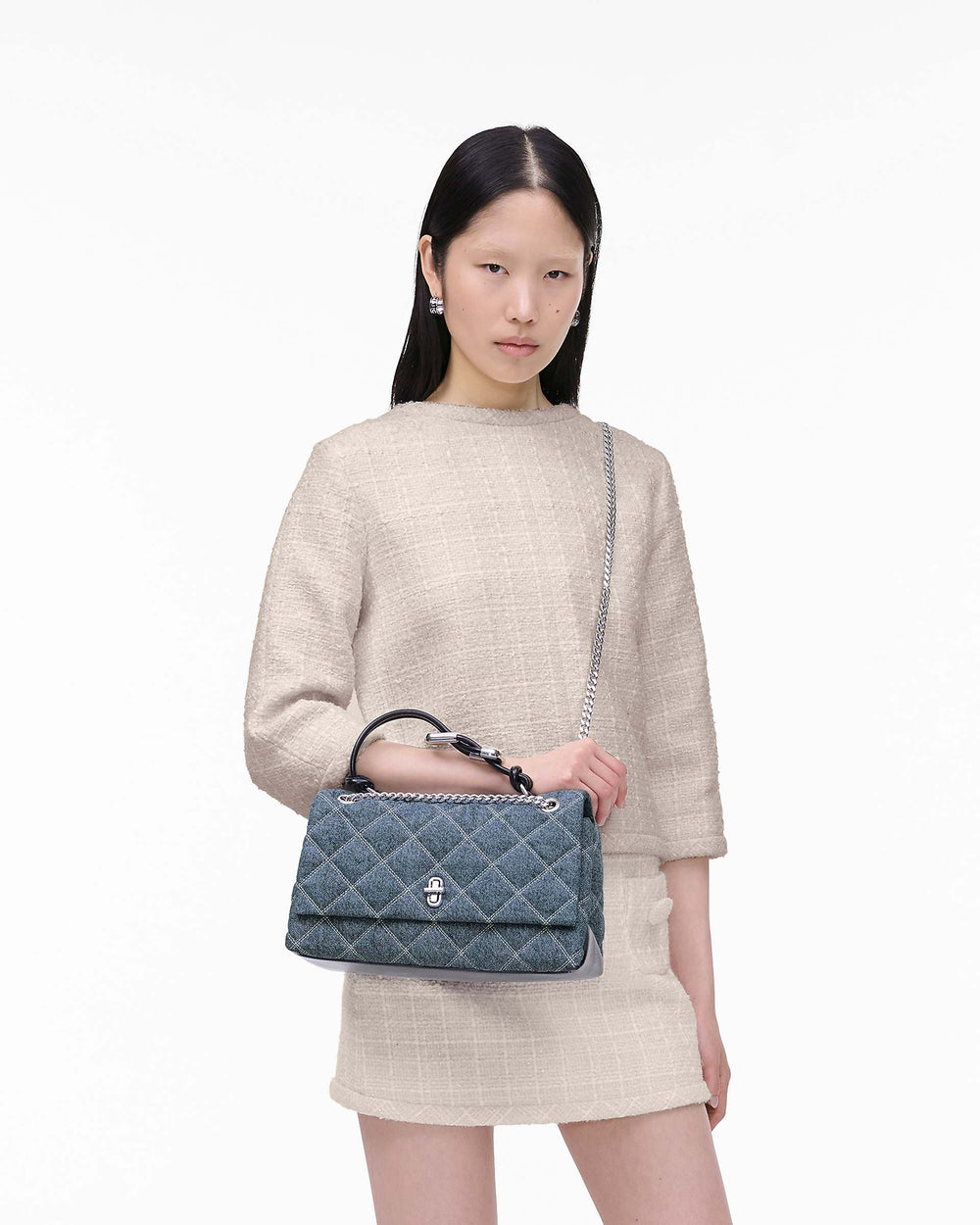 The Quilted Denim Dual Chain Shoulder Bag - Light Wash Indigo | Marc Jacobs sale