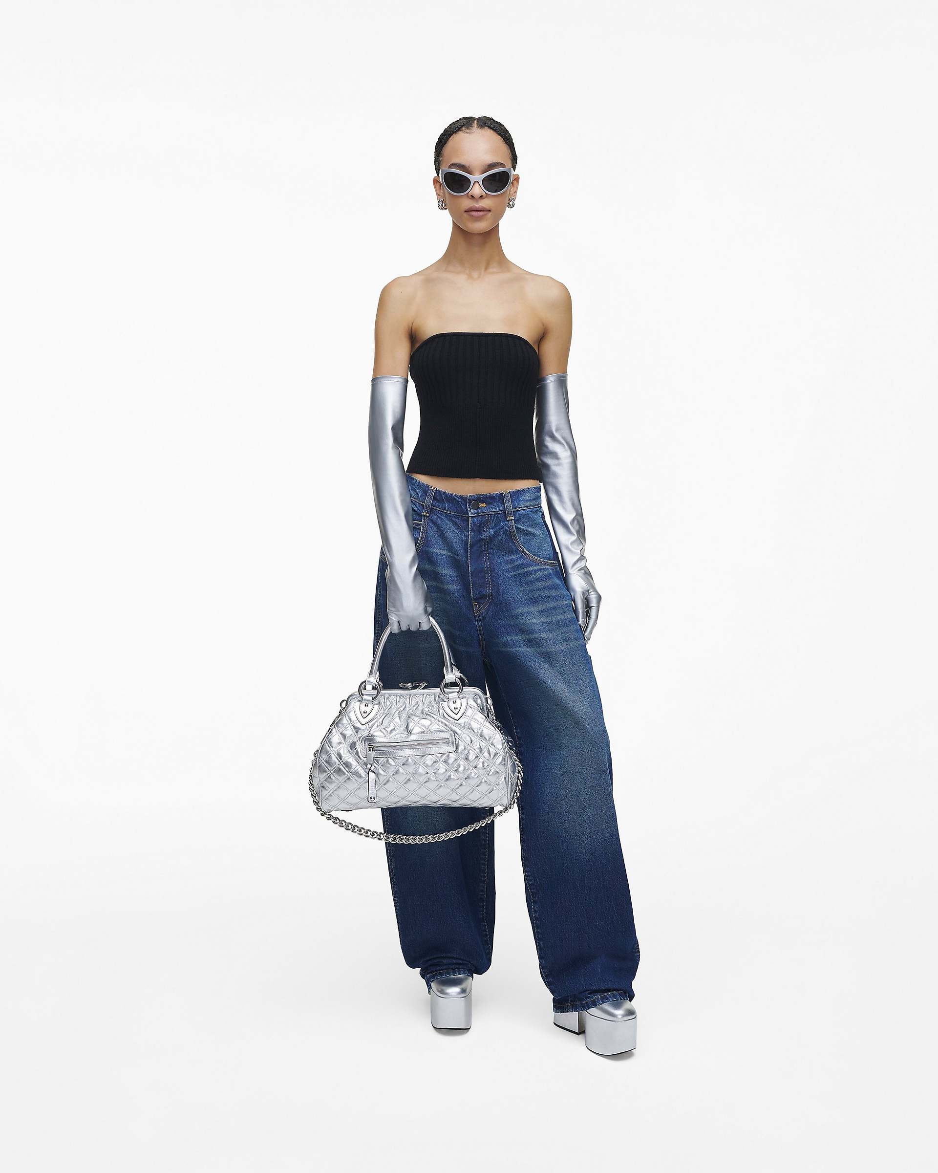Re-Edition Quilted Metallic Leather Stam Bag - Silver | Marc Jacobs discount