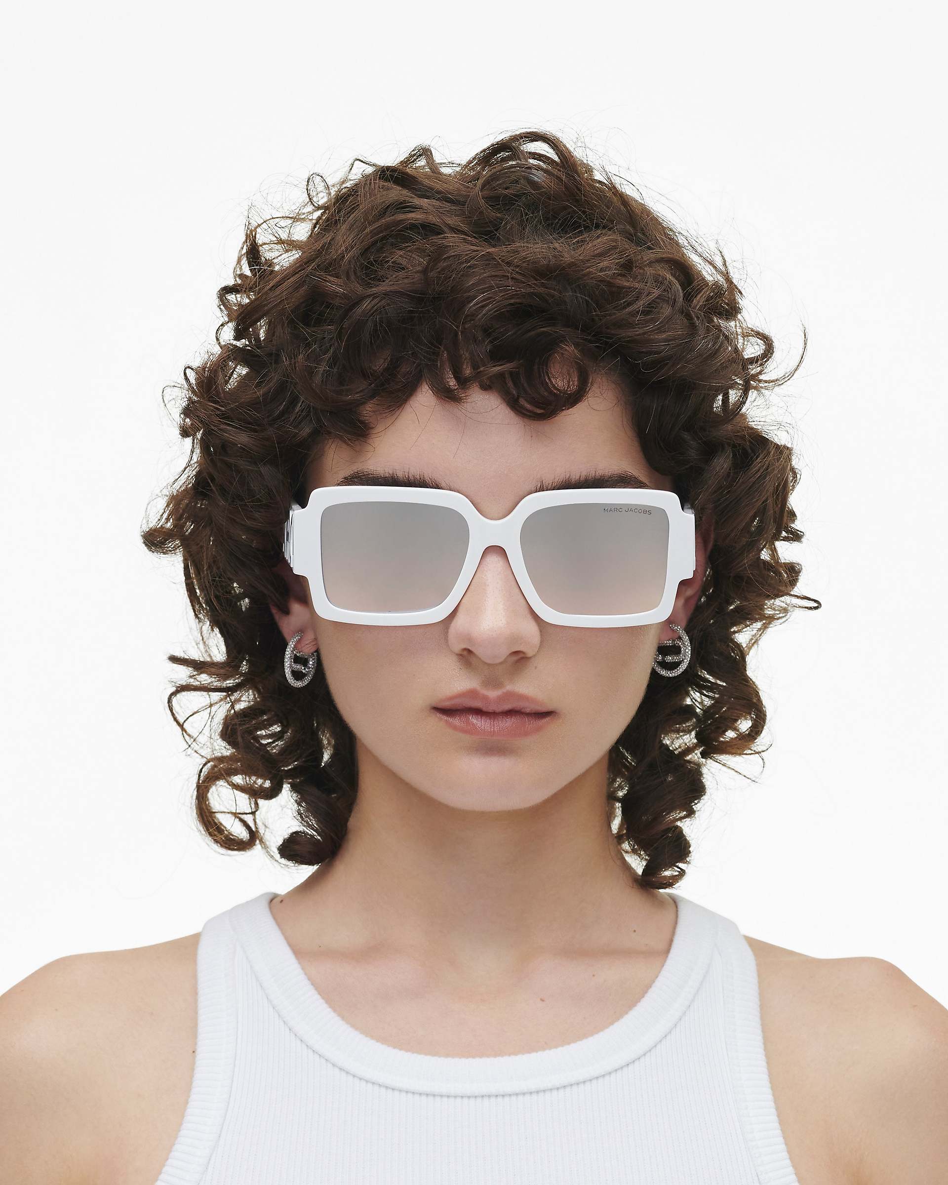 The Bold Logo Square Mirrored Sunglasses - White/Grey | Marc Jacobs online