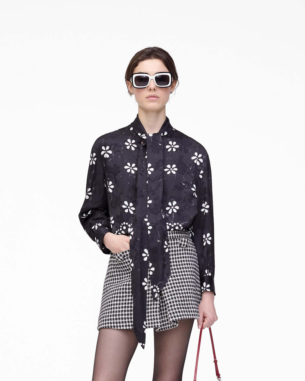 Trompe L'Oeil Eyelet Bow Blouse - Black/White | Marc Jacobs US