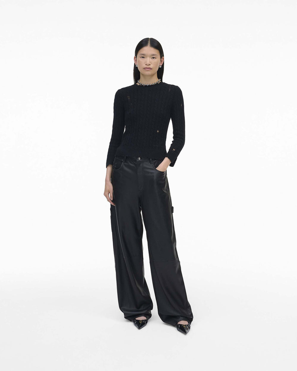 The Shrunken Cashmere Cable Cardigan - Black | Marc Jacobs US