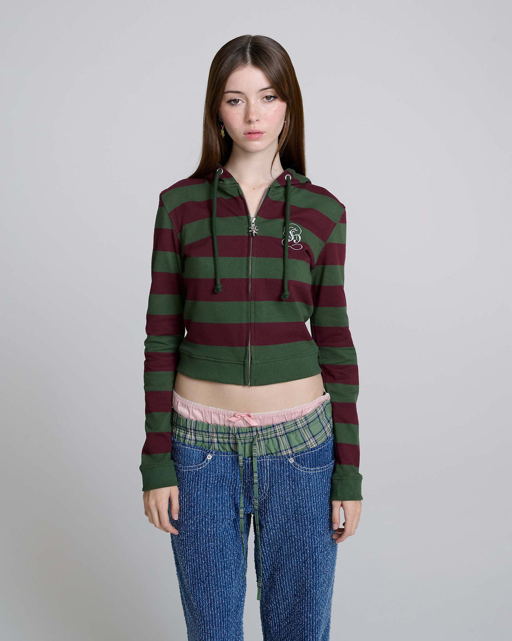 Fitted Stripe Zip-Up Hoodie - Green/Red | Marc Jacobs on sale