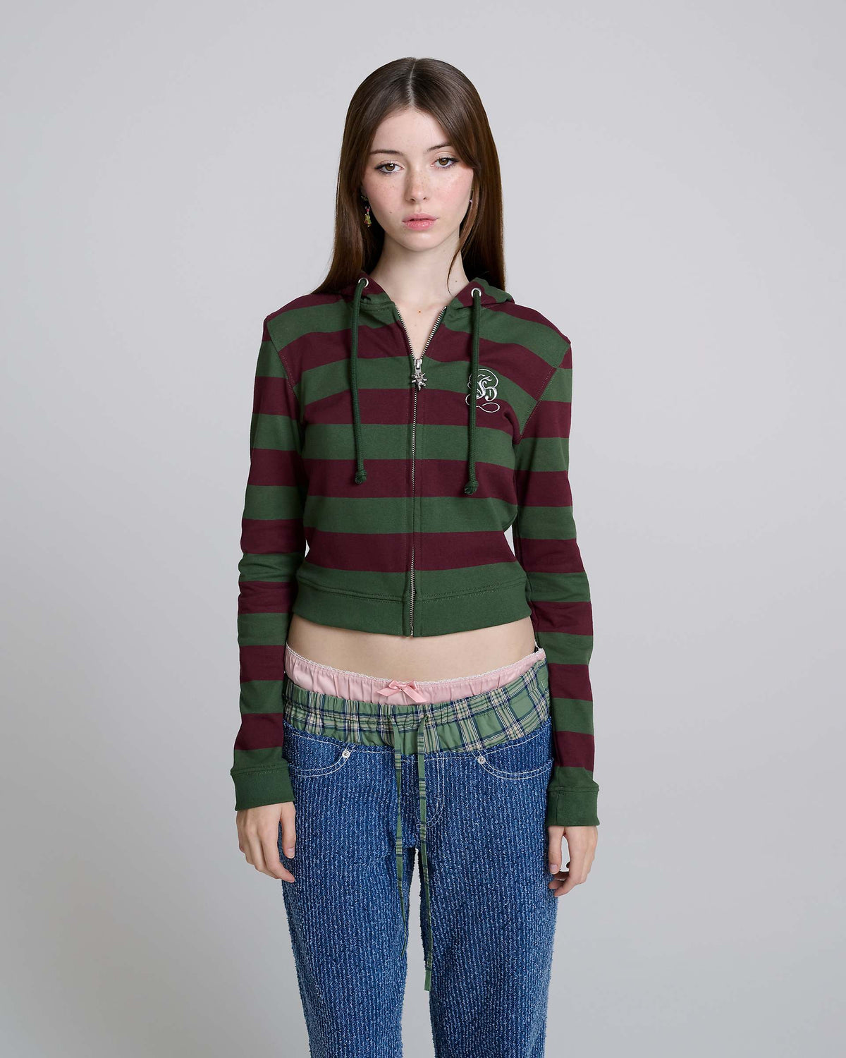 Fitted Stripe Zip-Up Hoodie - Green/Red | Marc Jacobs on sale