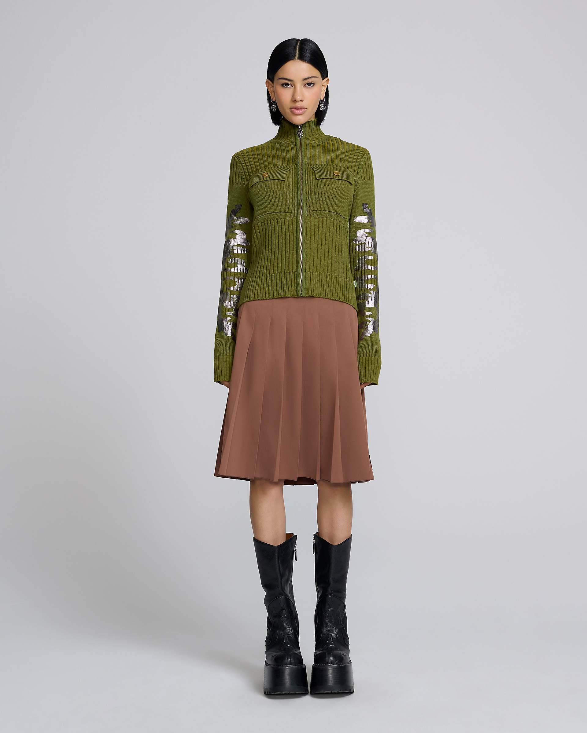 Plated Knit Zip Up - Military Green | Marc Jacobs on sale