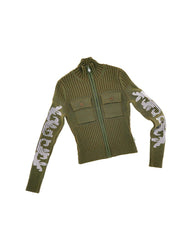 Plated Knit Zip Up - Military Green | Marc Jacobs on sale